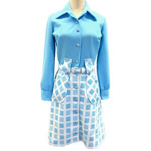 AWESOME Vintage 60' 70' Mod Dagger Collar JC Penny Light Blue Pockets Dress